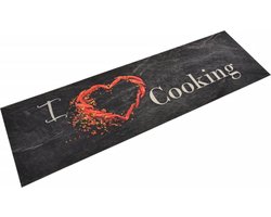 vidaXL - Keukenmat - wasbaar - cooking-print - 45x150 - cm - fluweel - zwart