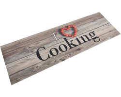 vidaXL - Keukenmat - wasbaar - cooking-print - 60x180 - cm - fluweel - grijs