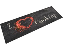 vidaXL - Keukenmat - wasbaar - cooking-print - 60x180 - cm - fluweel - zwart
