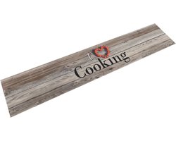 vidaXL - Keukenmat - wasbaar - cooking-print - 60x300 - cm - fluweel - grijs