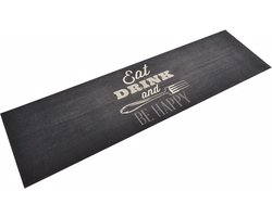 vidaXL - Keukenmat - wasbaar - keukenprint - 45x150 - cm - fluweel - zwart