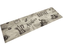 vidaXL - Keukenmat - wasbaar - koffieprint - 45x150 - cm - fluweel - grijs