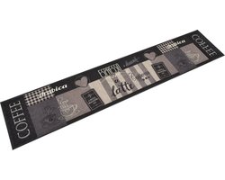 vidaXL - Keukenmat - wasbaar - koffieprint - 60x300 - cm - fluweel - zwart