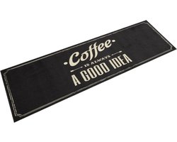 vidaXL - Keukenmat - wasbaar - koffietekst - 45x150 - cm - fluweel