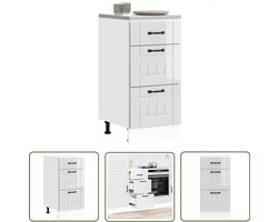 vidaXL Keukenopstelling - Keuken Onderkasten - Keuken onderkast Lucca bewerkt hout hoogglans wit - Opslagruimte Keuken - Houten Keuken - Lucca Serie