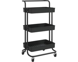 vidaXL - Keukentrolley - 3-laags - 42x35x85 - cm - ijzer - en - ABS - zwart