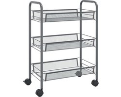 vidaXL - Keukentrolley - 3-laags - 46x26x54 - cm - ijzer - grijs