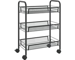 vidaXL - Keukentrolley - 3-laags - 46x26x64 - cm - ijzer - zwart