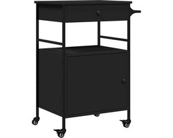 vidaXL - Keukentrolley - 56x43x89,5 - cm - bewerkt - hout - zwart