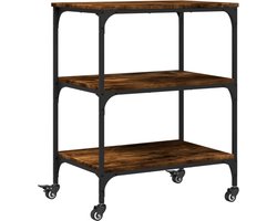 vidaXL - Keukentrolley - 60x41x76 - cm - bewerkt - hout - gerookt - eikenkleurig