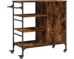 vidaXL - Keukentrolley - 87,5x38,5x84,5 - cm - bewerkt - hout - gerookt - eikenkleur