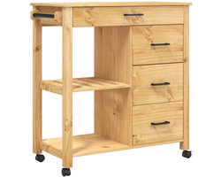vidaXL - Keukentrolley - MONZA - 84x40x88,5 - cm - massief - grenenhout