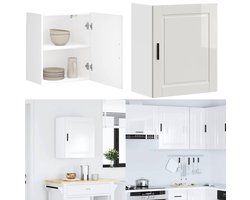 vidaXL Keukenwandkast Porto bewerkt hout hoogglans wit - Keuken Wandkast - Keuken Wandkasten - Keuken Wandmeubel - Gemonteerde Wandkast