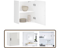 vidaXL Keukenwandkast Porto - Bewerkte Hout - Hoogglans Wit Keukenkast - Wandkast - Opslagoplossing - Keukeninrichting - Houten Kast