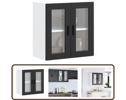 vidaXL Keukenwandkast Porto - Zwart - Glazen deur Keukenwandkast - Zwarte Keuken - Opslagruimte Keuken - Houten Keukenmeubel - Hangkasten Keuken