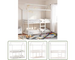vidaXL Kids Bed - Stapelbed - Stapelbed met dak massief grenenhout wit 90x200 cm - Tweepersoonsbed - Houten Bed - Loft Bed