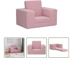 vidaXL Kids Stoel - Kinderstoel - Kinderslaapbank zacht pluche roze - Kinderbanken - Kinderzachte Bank - Roze Bank