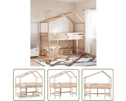 vidaXL Kidsbed - Halfhoogslaper - Halfhoogslaper met ladder en bedhuis grenenhout 80x200 cm - Kinderbed - Grenenhouten Bed - Bruine Bed