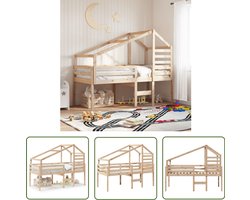 vidaXL Kidsbed - Hoogslaper - Hoogslaper met dak massief grenenhout wasbruin 75x190 cm - Houten Bed - Kinderbed - Grenenhouten Bed