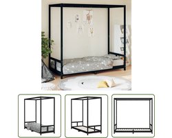 vidaXL Kidsbed - Kinderbed - Kinderbedframe 80x200 cm massief grenenhout zwart - Jeugdbed - Hemelsbed - Hout Bed