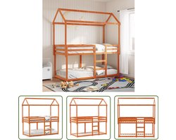vidaXL Kidsbed - Stapelbed - Stapelbed met dak massief grenenhout wasbruin 90x190 cm - Houten Bed - Grenenhout Bed - Bruine Bed