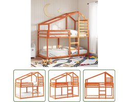 vidaXL Kidsbed - Stapelbed - Stapelbed met dak massief grenenhout wasbruin 90x190 cm - Houten Bed - Grenenhouten Bed - Kinderbed