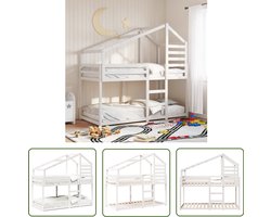 vidaXL Kidsbed - Stapelbed - Stapelbed met dak massief grenenhout wit 90x200 cm - Houten Bed - Grenenhouten Bed - Kindermeubilair
