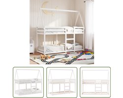 vidaXL Kidsbed - Stapelbed - Stapelbed met dak massief grenenhout wit 90x200 cm - Houten Bed - Loftbed - Bunkbed
