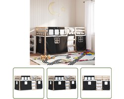 vidaXL Kidsbed - Stapelbed - Stapelbed met gordijnen 90x190 cm grenenhout wit en zwart - Houten Bed - Grenenhout - Tweepersoonsbed