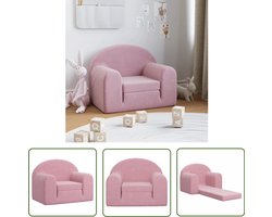 vidaXL Kidsmeubilair - Kinderstoel - Kinderslaapbank zacht pluche roze - Kinderfauteuil - Roze Meubels - Speelgoedkast
