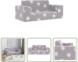 vidaXL Kinderbank 2-zits met sterren zacht pluche lichtgrijs - Kinderstoel - Kinderbank - Kids Stoel - Zachte Bank - Pluche Bank