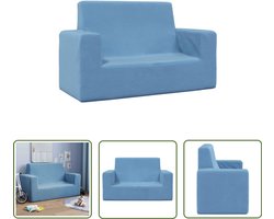 vidaXL Kinderbank - Kinderstoel - Kinderbank 2-zits zacht pluche blauw - Kids Stoel - Zachte Bank - Blauwe Bank