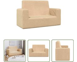 vidaXL Kinderbank - Kinderstoel - Kinderbank 2-zits zacht pluche crèmekleurig - Zachte Stoffen - Pluche Bank - Kids Furniture