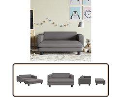 vidaXL Kinderbank - Kunstleer - Grijs - Inclusief Voetensteun Kinderstoel - Kindermeubels - Kinderkantoormeubilair - Speelgoedkast - Speelkleed