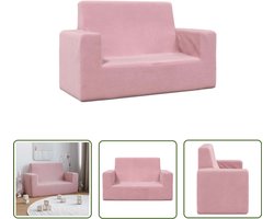 vidaXL Kinderbanken - Kinderstoel - Kinderbank 2-zits zacht pluche roze - Kids Stoel - Roze Kinderbank - Pluche Kinderbank