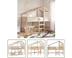 vidaXL Kinderbed - Halfhoogslaper - Halfhoogslaper met ladder en bedhuis grenenhout 90x200 cm - Bed Met Lade - Grenenhouten Bed - Kids Bedroom Furniture