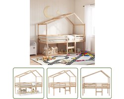 vidaXL Kinderbed - Hooghslaper - Hoogslaper met dak massief grenenhout 90x190 cm - Houten Bed - Grenenhouten Bed - Kids Bed