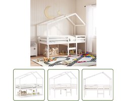 vidaXL Kinderbed - Hoogslaper - Hoogslaper met dak massief grenenhout wit 80x200 cm - Houten Bed - Grenenhout Bed - Kids Bed
