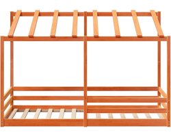 vidaXL - Kinderbed - met - bedhuis - 90x200 - cm - massief - grenenhout - wasbruin