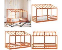 vidaXL Kinderbed met bedhuis 90x200 cm massief grenenhout wasbruin - Kinderbedframe - Kinderbedframes - Kinderbed - Peuterbed