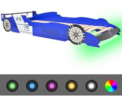vidaXL - Kinderbed - raceauto - met - LED-verlichting - blauw - 90x200 - cm