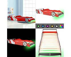 vidaXL Kinderbed raceauto met LED-verlichting rood 90x200 cm - Kinderbed - Kinderbedden - Bed - Bedden