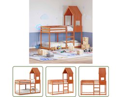 vidaXL Kinderbed - Stapelbed - Stapelbed met dak massief grenenhout wasbruin 90x190 cm - Houten Bed - Grenenhout Bed - Tweepersoons Bed
