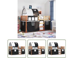 vidaXL Kinderbed - Stapelbed - Stapelbed met gordijnen 80x200 cm grenenhout wit en zwart - Houten Bed - Grenenhout - Tweepersoonsbed