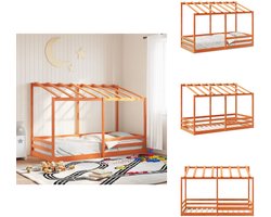 vidaXL Kinderbedframe - Kinderbedframes - Kinderbed - Peuterbed - Kinderbed met bedhuis 90x200 cm massief grenenhout wasbruin