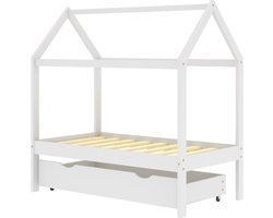 vidaXL - Kinderbedframe - met - lade - massief - grenenhout - 70x140 - cm - wit