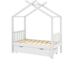 vidaXL - Kinderbedframe - met - lade - massief - grenenhout - 70x140 - cm - wit