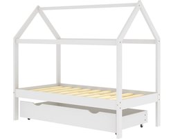 vidaXL - Kinderbedframe - met - lade - massief - grenenhout - wit - 80x160 - cm