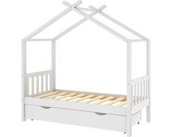 vidaXL - Kinderbedframe - met - lade - massief - grenenhout - wit - 80x160 - cm