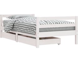 vidaXL - Kinderbedframe - met - lades - 80x160 - cm - massief - grenenhout - wit